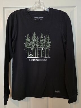 Life Is Good Black Long Sleeve Crusher Tee with Winter Scene Graphic  Sz M